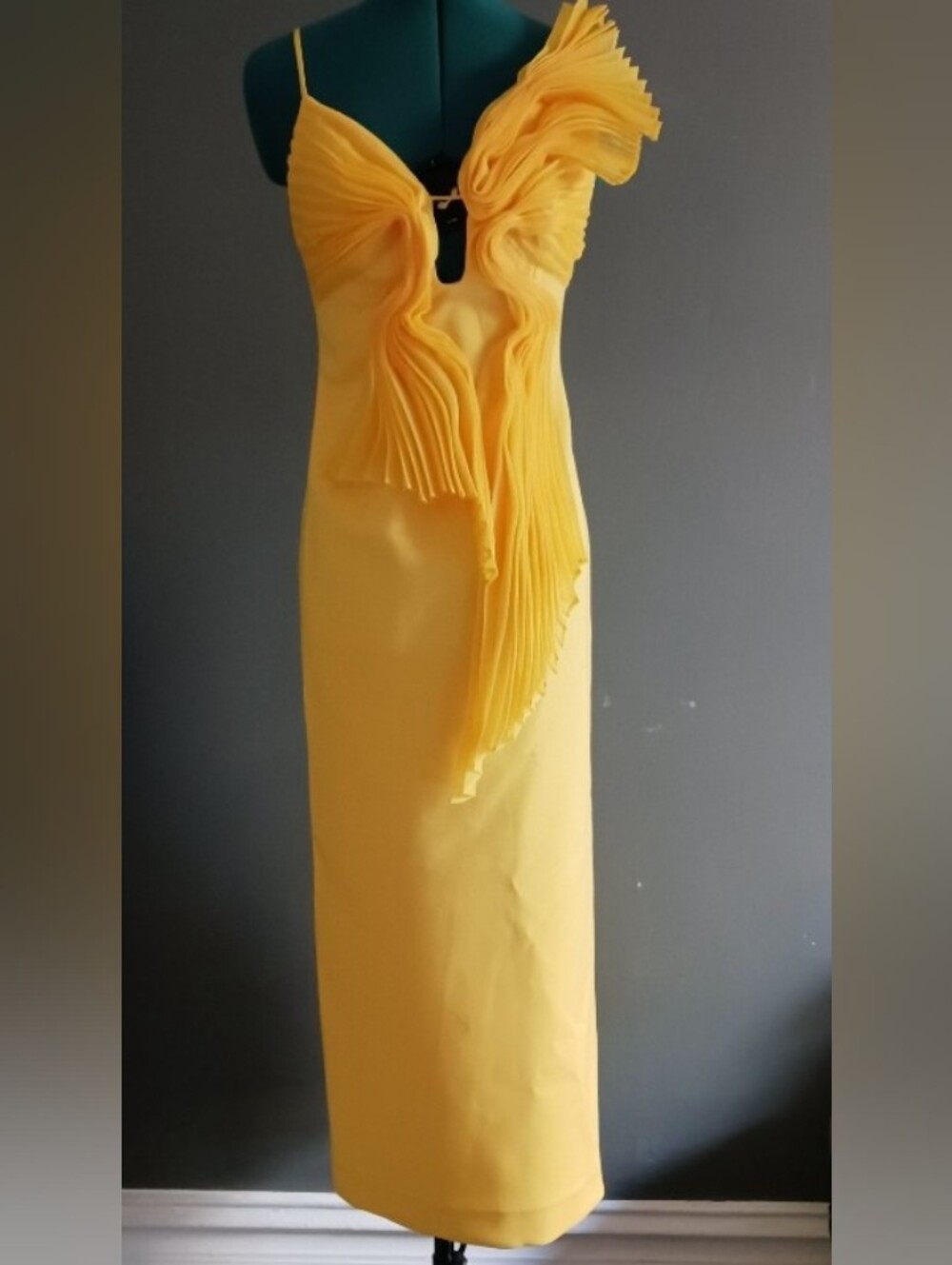 NWT ACLER Allicombe  Yellow Asymmetrical Pleated-Detail Gown size US 4